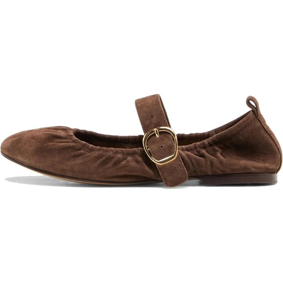 Casual Comfort: Women's Ruched Ballet Flats with Buckle Closure in Size 8